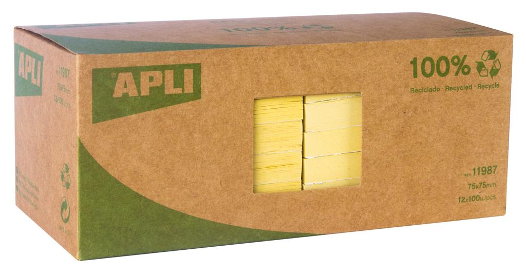 APLI Blok samolep. lističev, 75 x 75 mm recikliran papir, 12 x 100 lističev