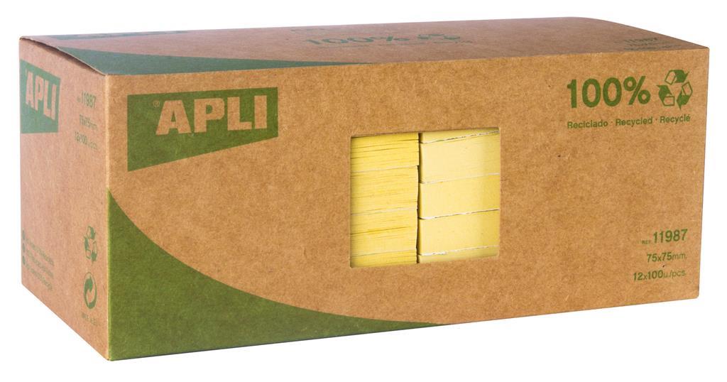 Apli Blok samolep. lističev, 75 x 75 mm recikliran papir, 12 x 100 lističev