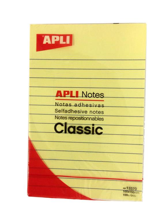 APLI Blok samolepilnih lističev črtast 100 lističev 100 x 150 mm