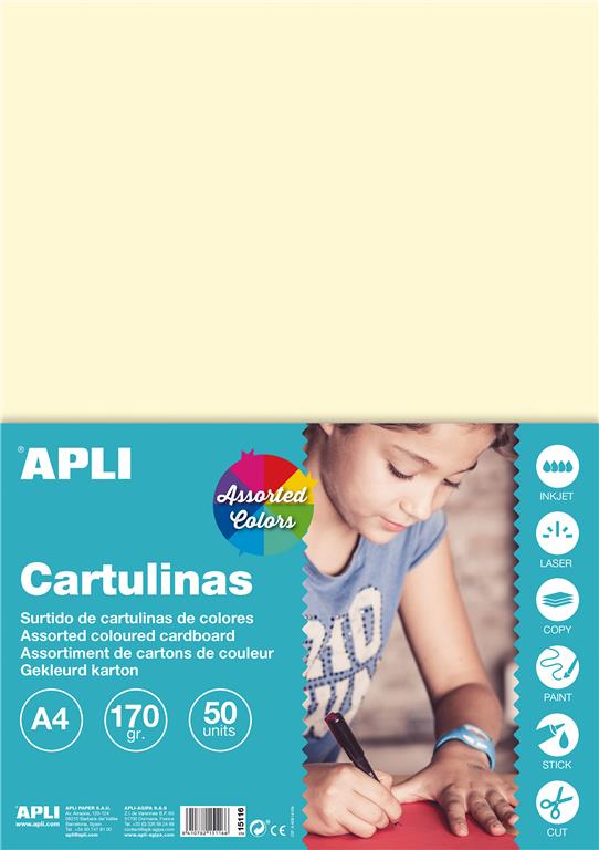APLI Barvni karton, pastelne barve 50 listov, sortirane barve