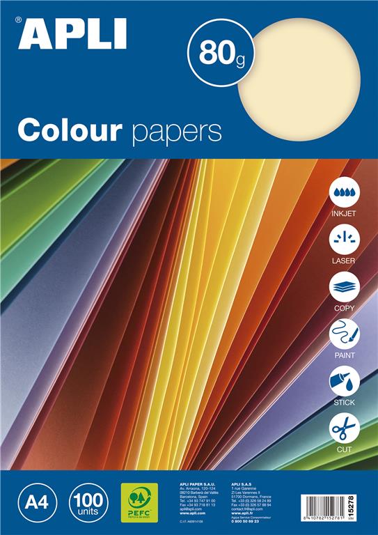 APLI Barvni papirji, pastelne barve 100 listov, sortirane barve