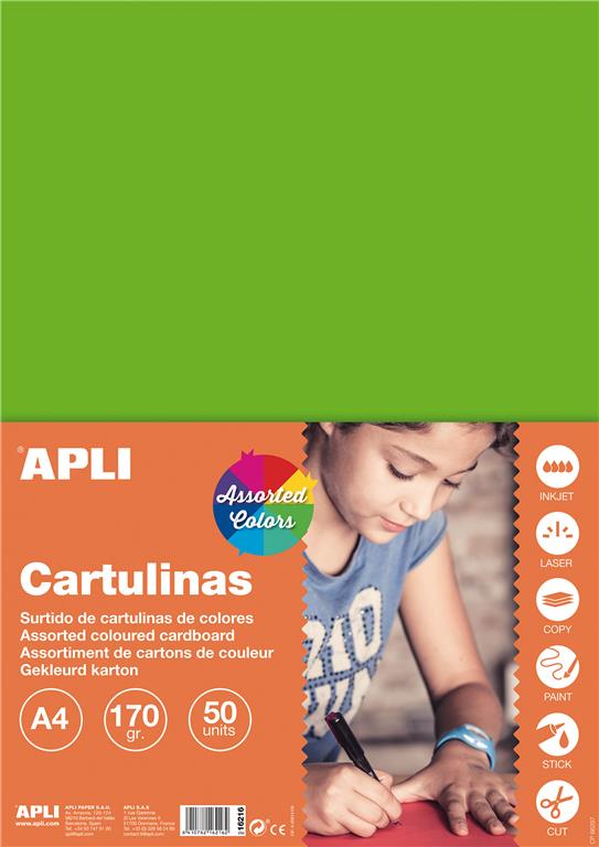 APLI Barvni karton, fluorescentne barve 50 listov, sortirane barve