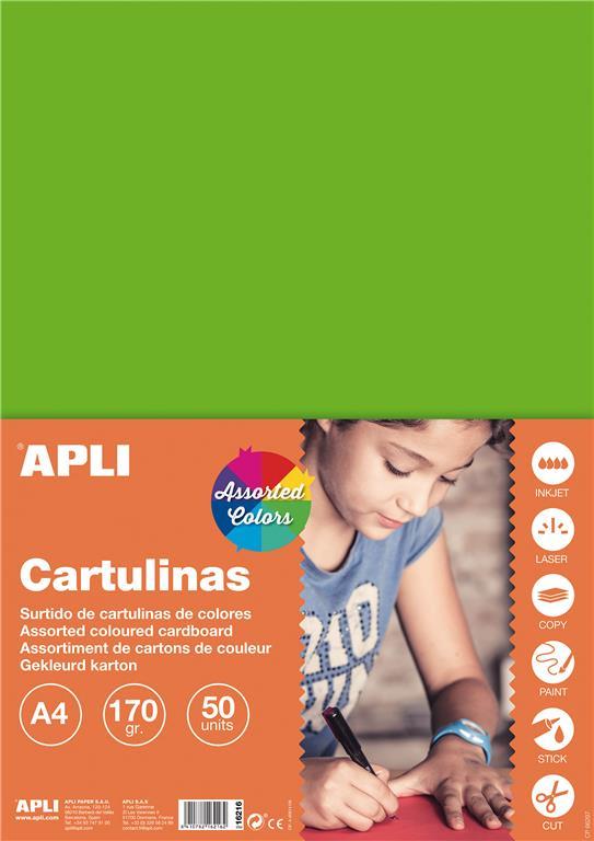 Apli Barvni karton, fluorescentne barve 50 listov, sortirane barve