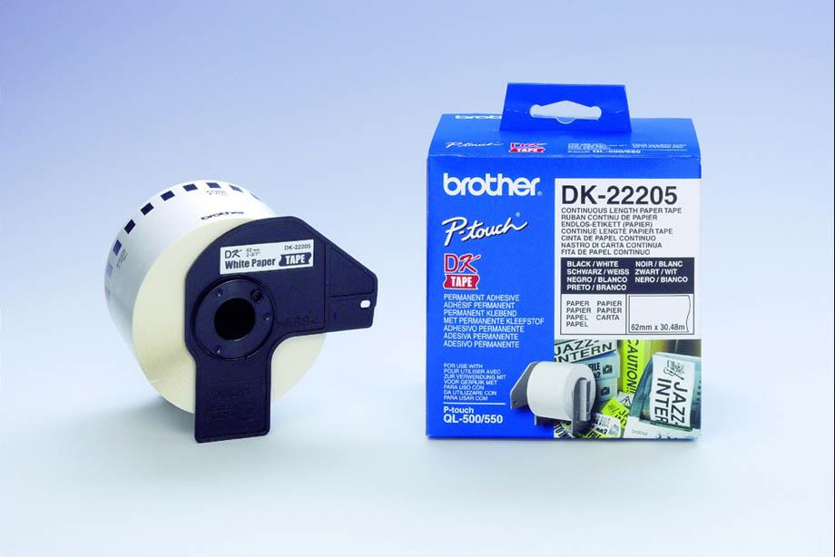 Brother DK22205 Neskončne nalepke - papir bel 62mm x 30,48m