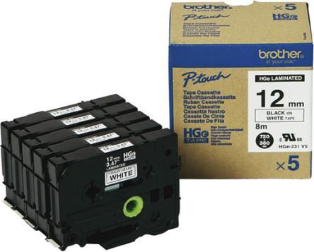 Brother HGE231 bel/črn 12mm, visokoločljiv trak 5 kos