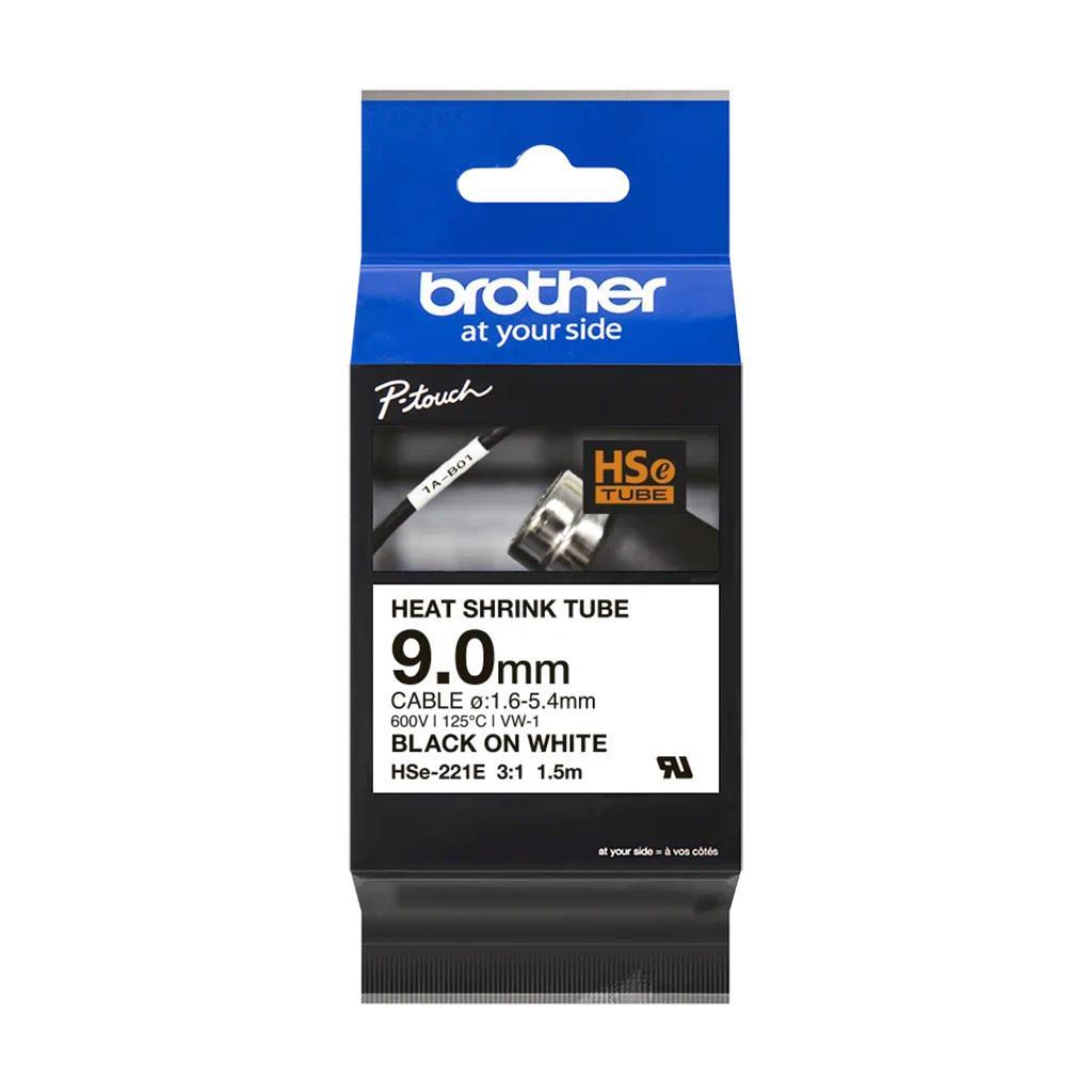 Brother HSE221E Bel/črn trak 9mm termo skrčljiv