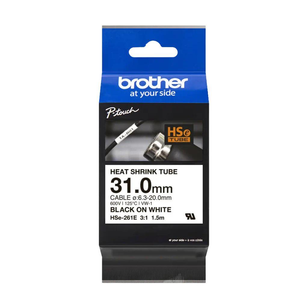 Brother HSE261E Bel/črn trak 31mm termo skrčljiv