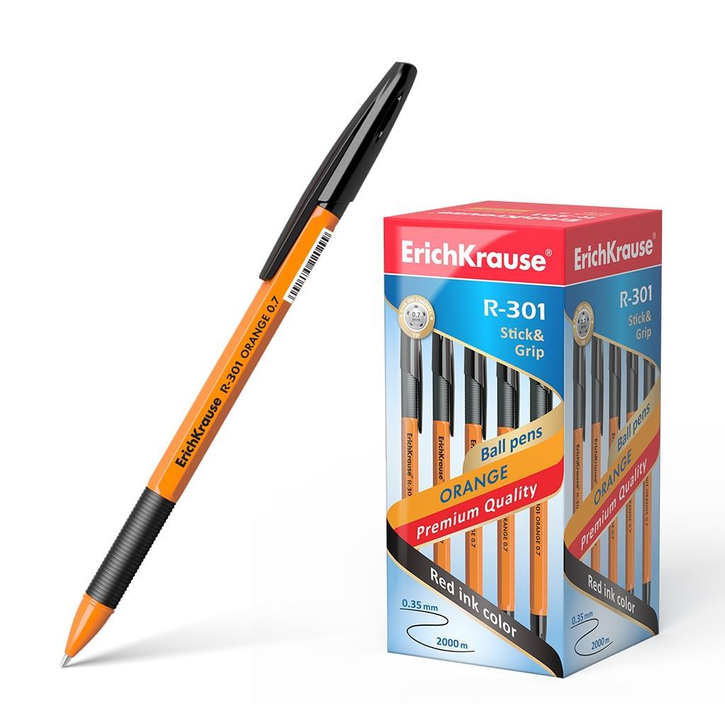 ErichKrause Kemični svinčnik R-301 0,7, črn grip Orange Stick s pokrovčkom, 50 kos 50 KOS