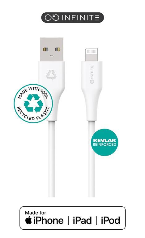 eSTUFF INFINITE kabel USB A-Lightning 2m, bel 5V/2.4A, 480Mbps, recikl. plastika