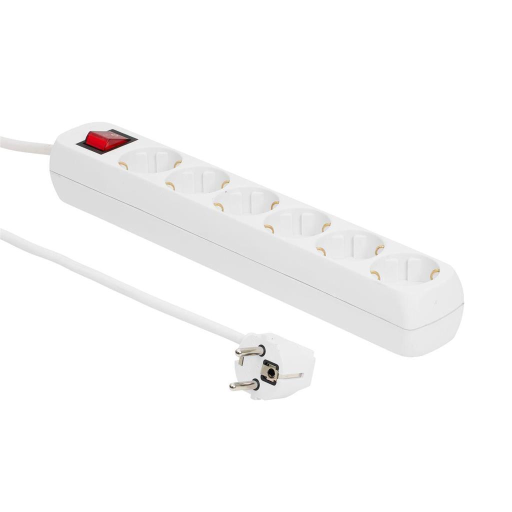 MicroConnect Razdelilnik s stikalom 6 vtičnic, 1,8m bel