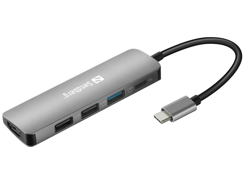 Sandberg USB-C hub razdelilnik, 5-v-1 1x HDMI, 3x USB, 1x PD